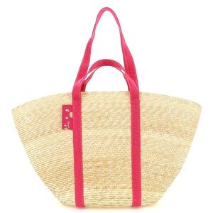 OFF-WHITE STRAW TOTE BAG WITG FUSCIA LEATHER TRIM NWT